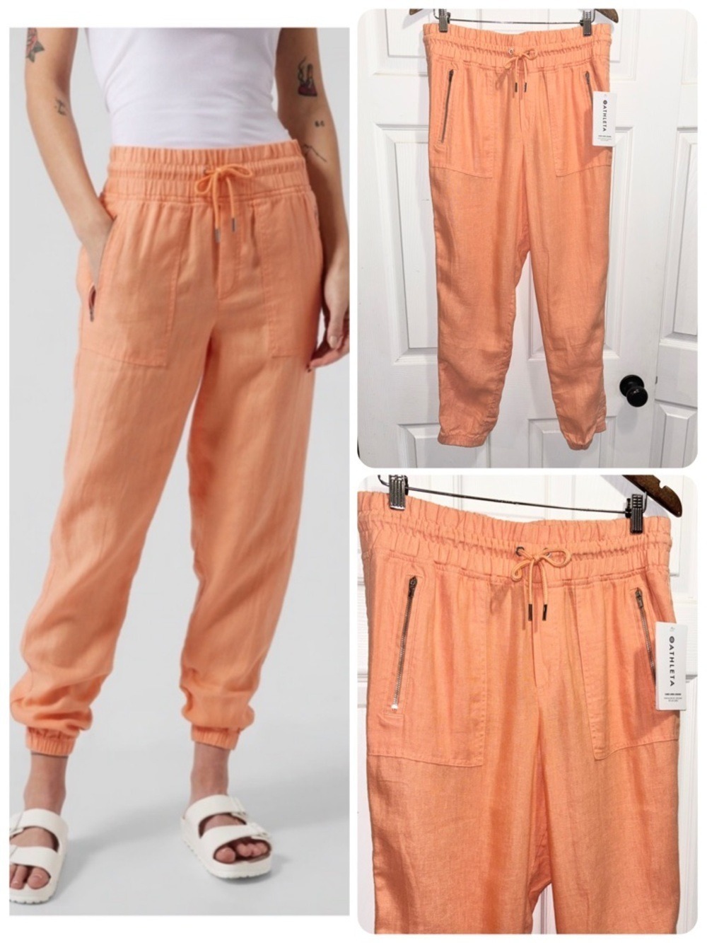 NWT Athleta Cabo 100% Linen Jogger In Cactus Peach High Rise Size 10 Brand New